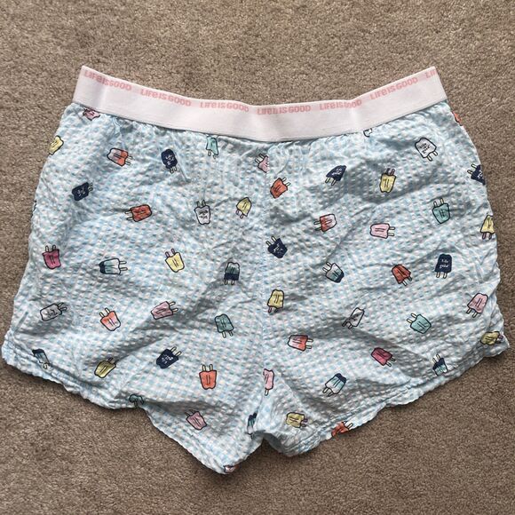 Life is Good Pajama Set Womens Medium Tee and Shorts Blue Seersucker Popsicles - Picture 12 of 12